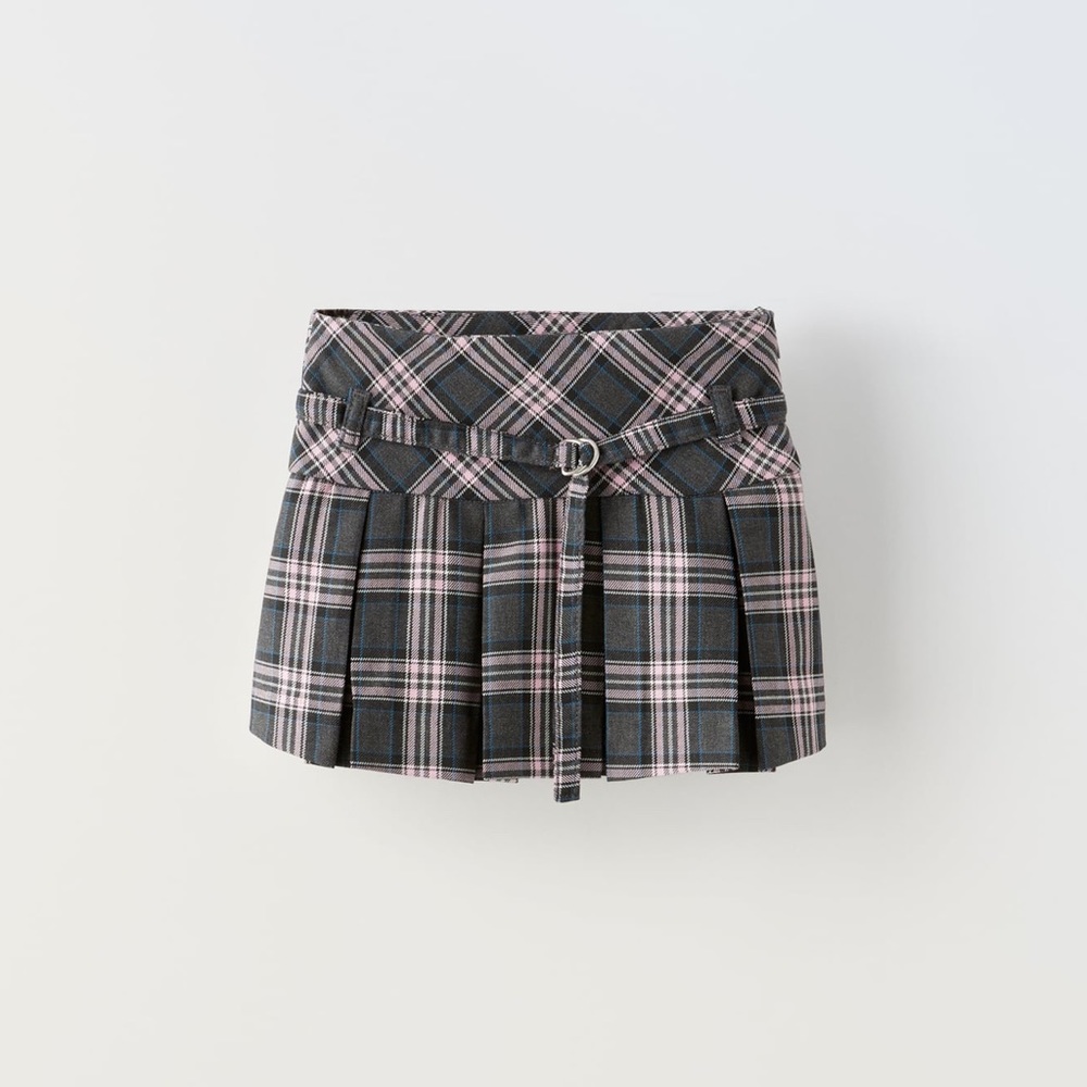 PLAID BELTED MINI SKIRT HIDDEN ZIP